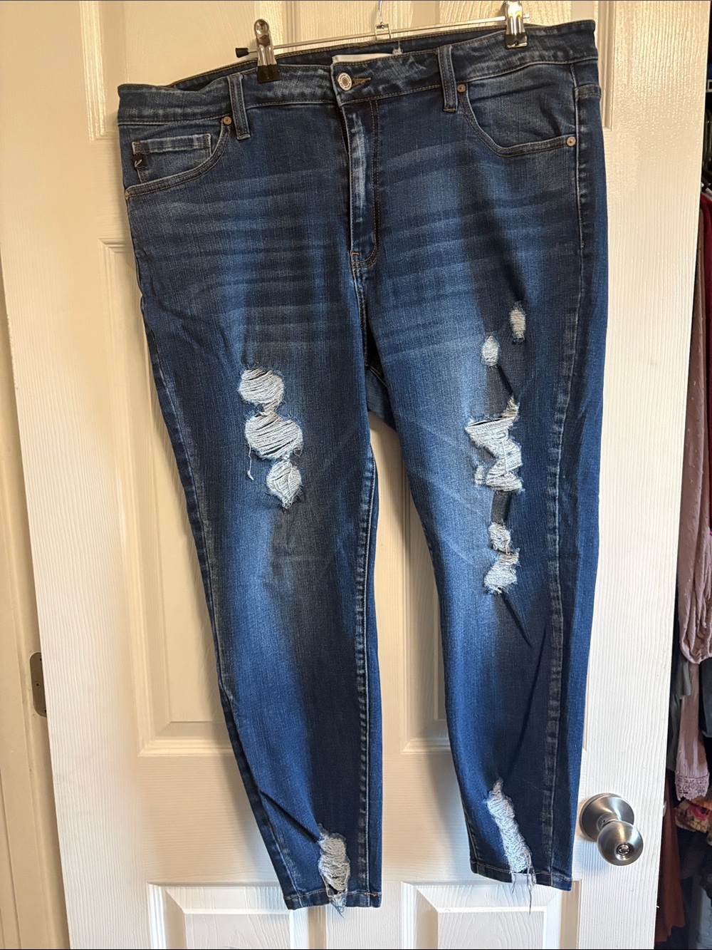 Chic Soul Dark Blue Distressed Skinny Jeans